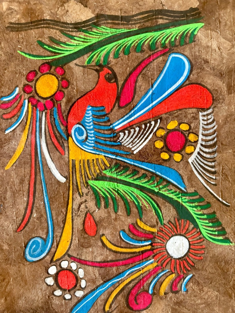 Hand-Painted Colorful Bird Mexican Folk Art on Bark - Picture 2 of 2